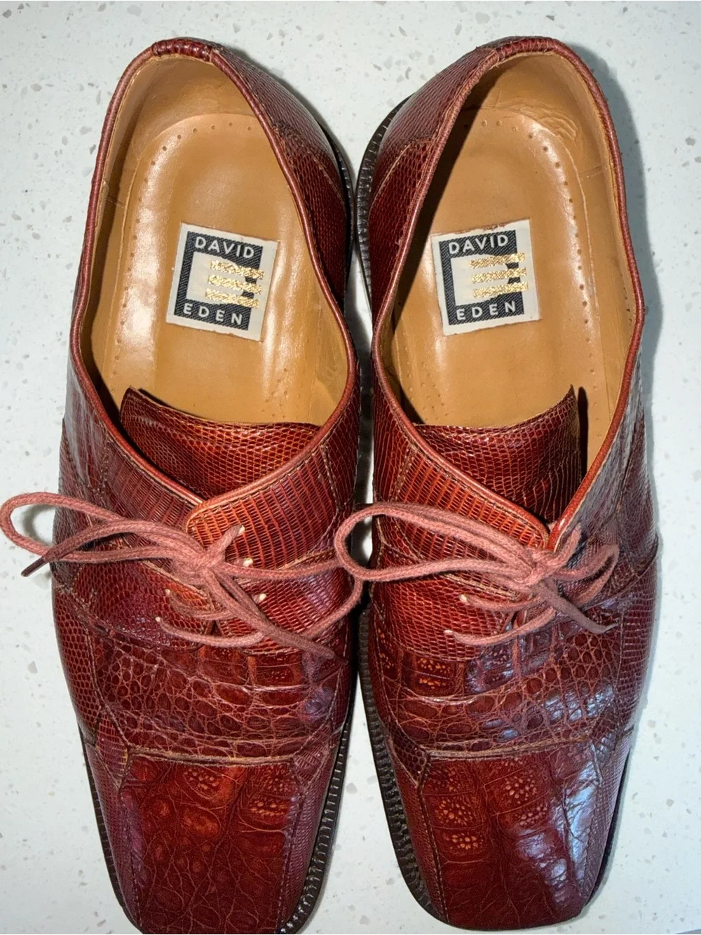 David Eden Genuine Croc Burgundy Leather Derby Shoes